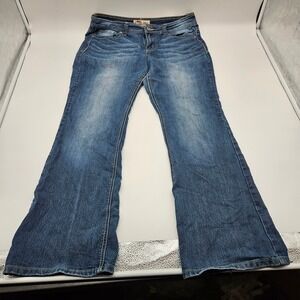 lee cooper sophia‎ hipster flare jeans blue denim embroidered size 17 long